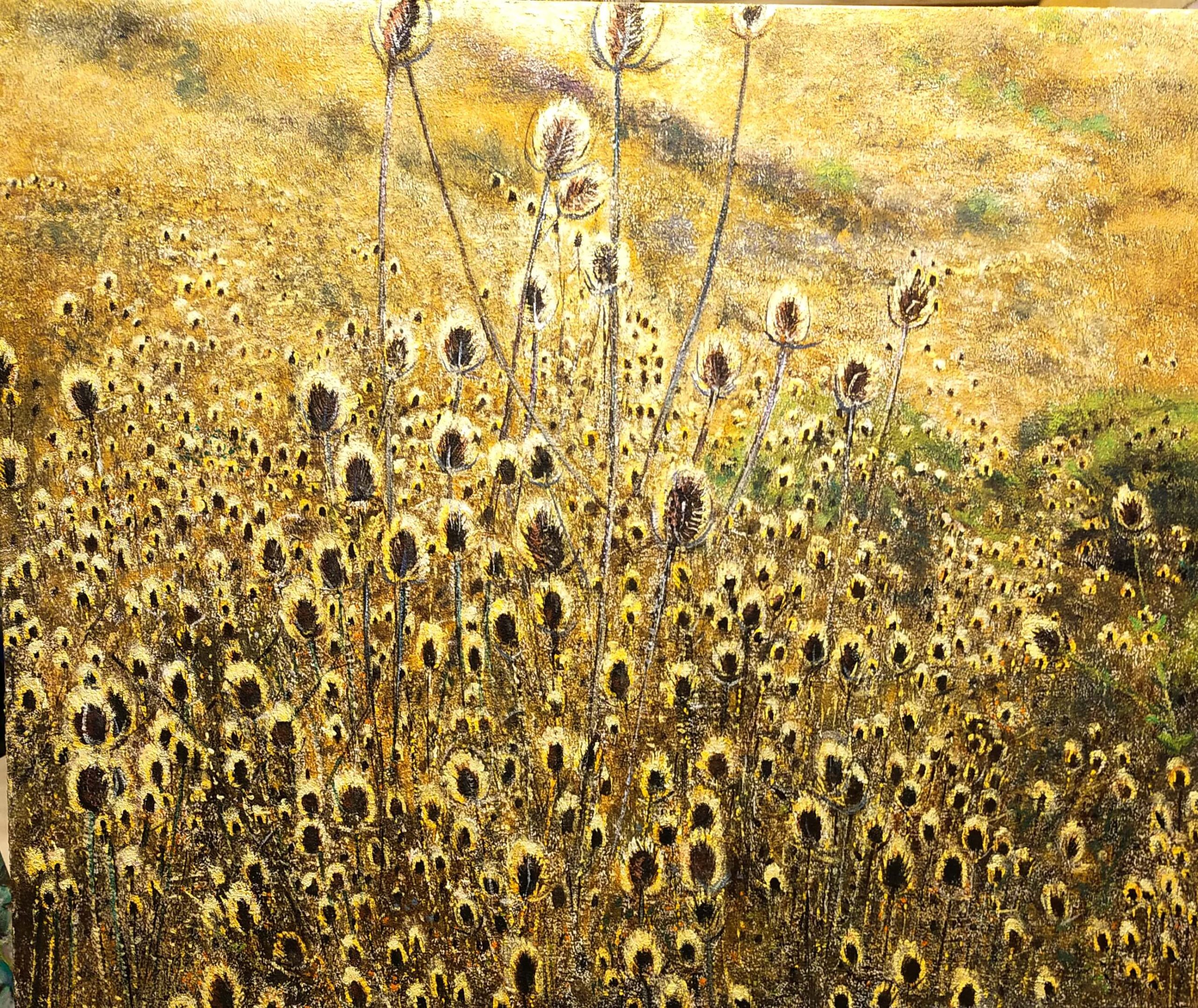 Vittoria Tamia Zatorri, Campo di cardi, Tecnica acrilico su imprimitura grezza, 120x100cm, 2025