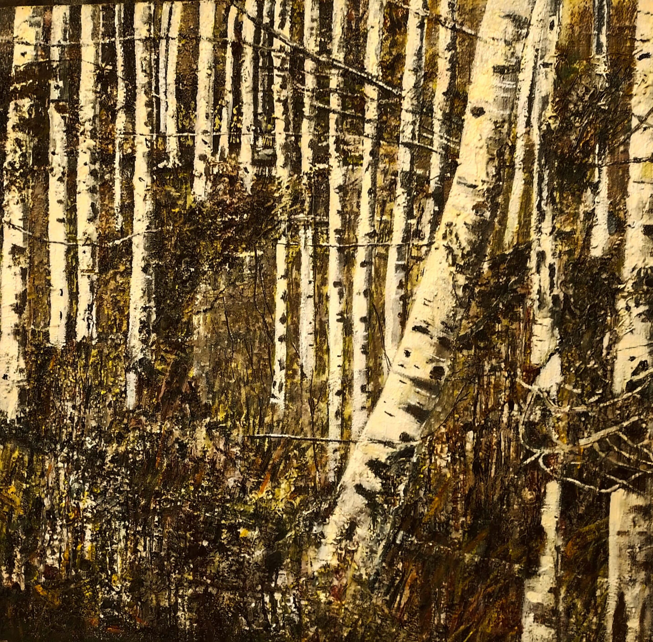 Vittoria Tamia Zatorri, Le Betulle, Acrilico su imprimitura grezza e trucioli di ferro, 105x110cm, 2023 (1)