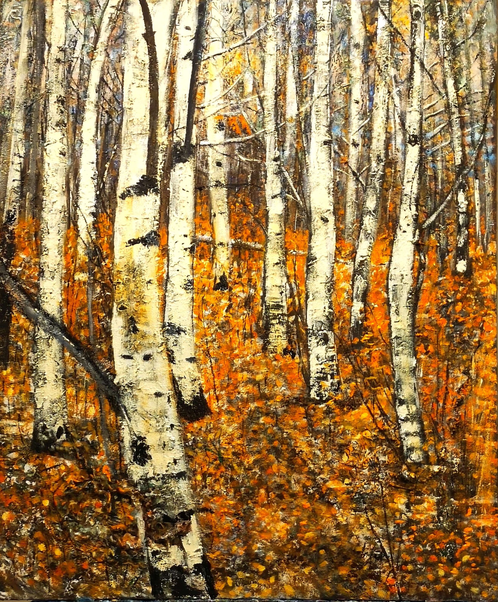 Vittoria Tamia Zatorri, Betulle 3, Acrilico su imprimitura grezza e trucioli di ferro, 120x100cm, 2025