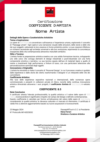 Esempio Coefficiente d'Artista